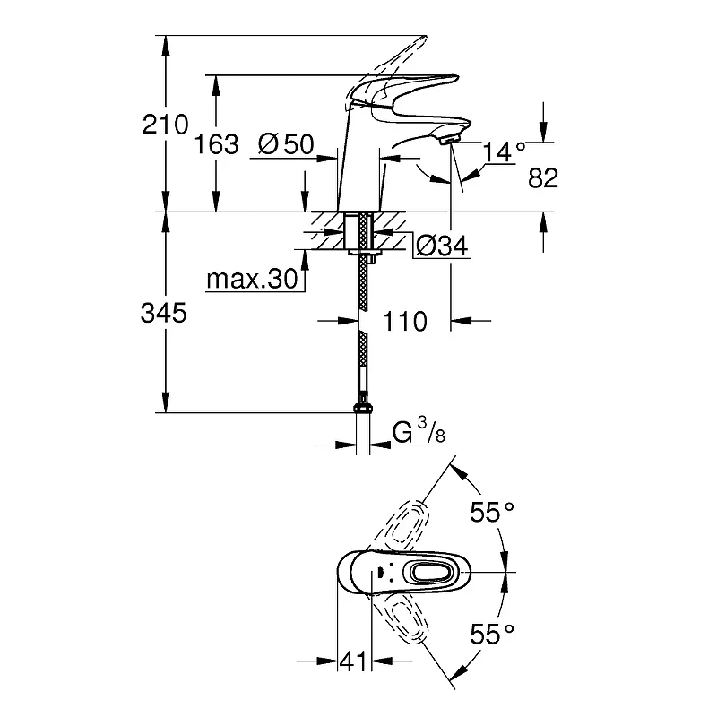 Смеситель для раковины Grohe Eurostyle 32468003 Хром латунь