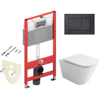Комплект унитаза Ceramicanova Union CN4009T с инсталляцией Tece Now 9400414 с сиденьем Микролифт и Черной матовой клавишей смыва фарфор подвесной