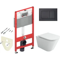 Комплект унитаза Ceramicanova Union CN4009T с инсталляцией Tece Now 9400414 с сиденьем Микролифт и Черной матовой клавишей смыва фарфор подвесной
