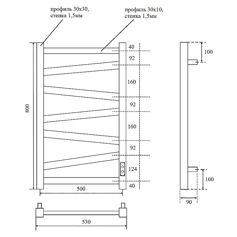 Электрический полотенцесушитель Point Феникс PN15858W П7 500x800 диммер справа Белый