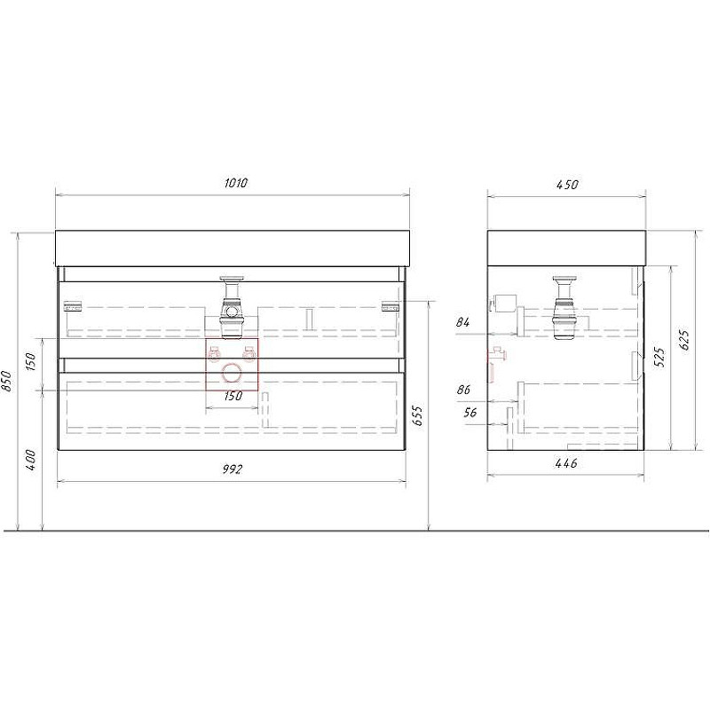 Тумба под раковину Aqwella Geometria 100 GE01102SH подвесная Шалфей зеленый