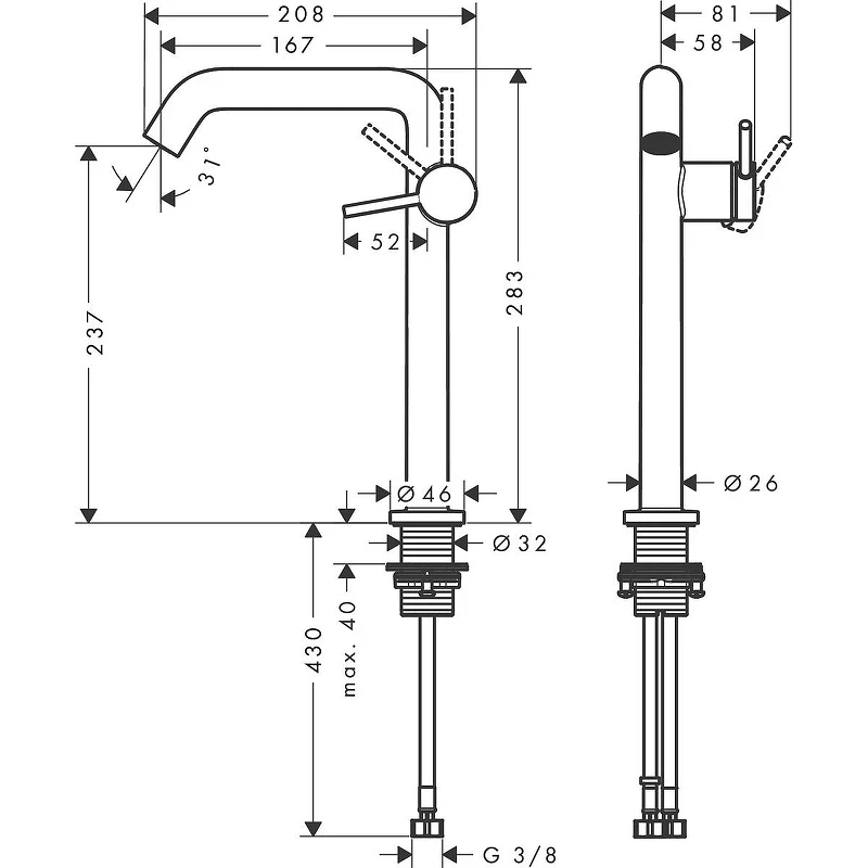 Смеситель для раковины Hansgrohe Tecturis S 73370670 Черный матовый латунь