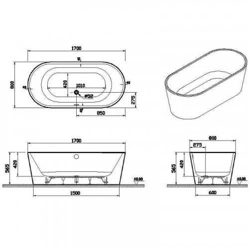 Акриловая ванна Vitra Geo170x80 65370006000 без гидромассажа