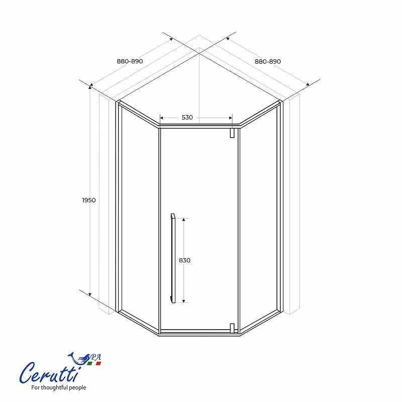Душевой уголок Ceruttispa C3A 90х90 R C3AWF 12015 профиль Белый стекло матовое