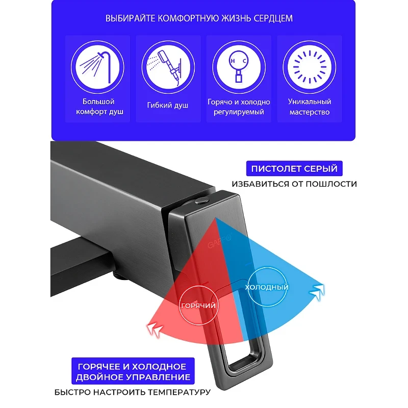 Смеситель для ванны Gappo G17-9 G3217-9 Оружейная сталь латунь на стену