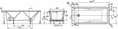 Акриловая ванна Jacob Delafon Odeon Up 170x75 E6D023-00 цвет Белый