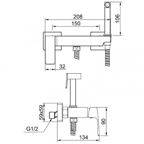 Гигиенический душ со смесителем Raglo R01.51 Хром латунь на стену