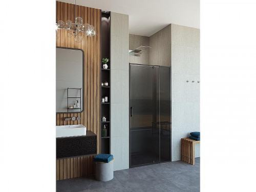 Душевая дверь Alex Baitler 120 AB74B120 профиль Черный стекло тонированное