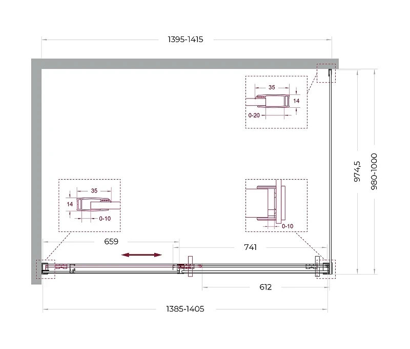 Душевой уголок BelBagno Soft Close-1 140x100 SOFT_CLOSE-1-AH-1-140/100-C-GM профиль Оружейная сталь стекло прозрачное