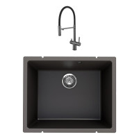 Кухонная мойка Ulgran Quartz Underground 500-09 Асфальт со смесителем Maretti Calabria CA31RGF11 Оружейная сталь