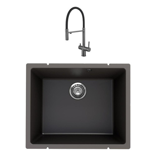 Кухонная мойка Ulgran Quartz Underground 500-09 Асфальт со смесителем Maretti Calabria CA31RGF11 Оружейная сталь