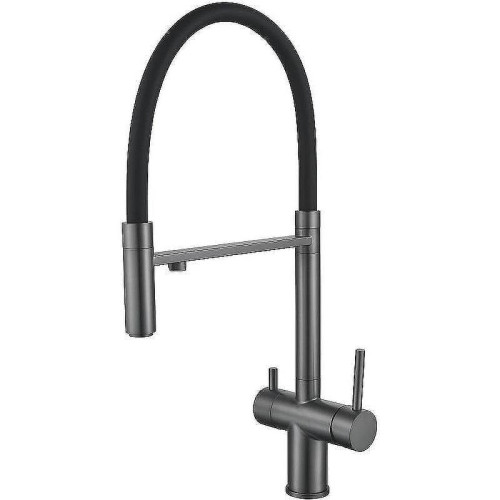 Кухонная мойка Ulgran Quartz Underground 500-09 Асфальт со смесителем Maretti Calabria CA31RGF11 Оружейная сталь