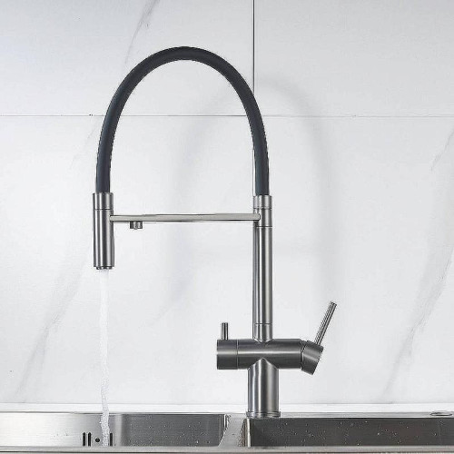 Кухонная мойка Ulgran Quartz Underground 500-09 Асфальт со смесителем Maretti Calabria CA31RGF11 Оружейная сталь