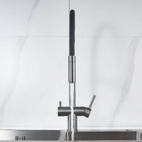 Кухонная мойка Ulgran Quartz Underground 500-09 Асфальт со смесителем Maretti Calabria CA31RGF11 Оружейная сталь