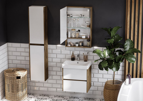 Зеркальный шкаф Aquaton Сканди 55 1A252102SDZ90 Белый Дуб рустикальный МДФ / ЛДСП, стекло