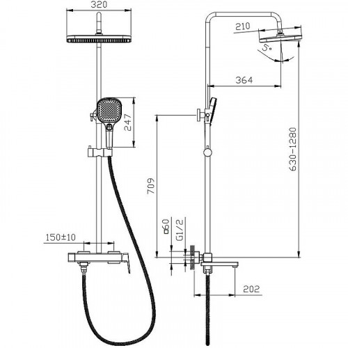Душевая система Raglo R30.24.06 Черная матовая латунь на стену