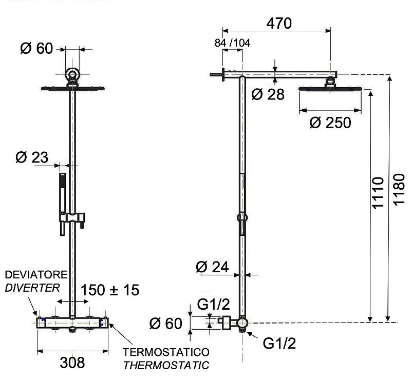 Душевая система Remer X Style Inox SSXT37UFM25 с термостатом цвет Нержавеющая сталь