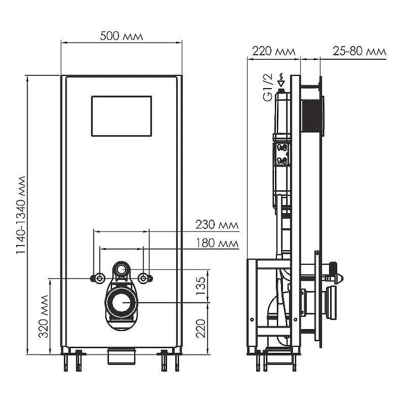Инсталляция WasserKRAFT Glan 66TLT.010.ME.BL.MB03 для унитаза Черное стекло с Черной матовой клавишей смыва