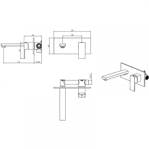 Смеситель для раковины Boheme Qubic 475-GM Оружейная сталь матовая латунь