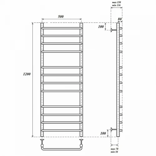 Электрический полотенцесушитель Point Нептун PN09152E П12 500x1200 левый/правый Хром