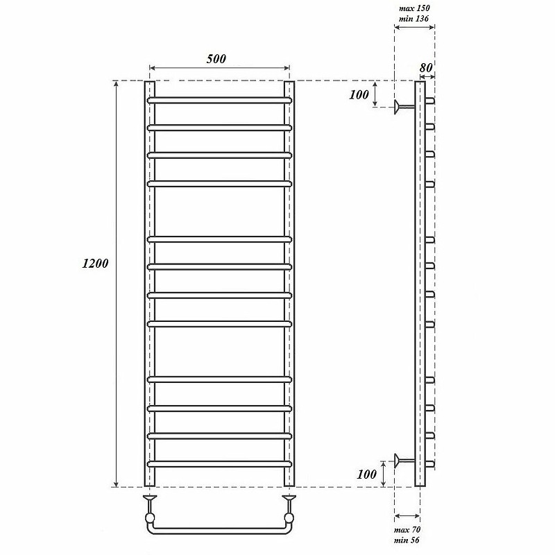 Электрический полотенцесушитель Point Нептун PN09152E П12 500x1200 левый/правый Хром