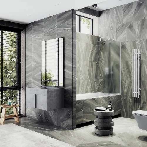 Шторка на ванну Maybah Glass MGV-137-1у 540x1400 в узком профиле Белый стекло сатиновое
