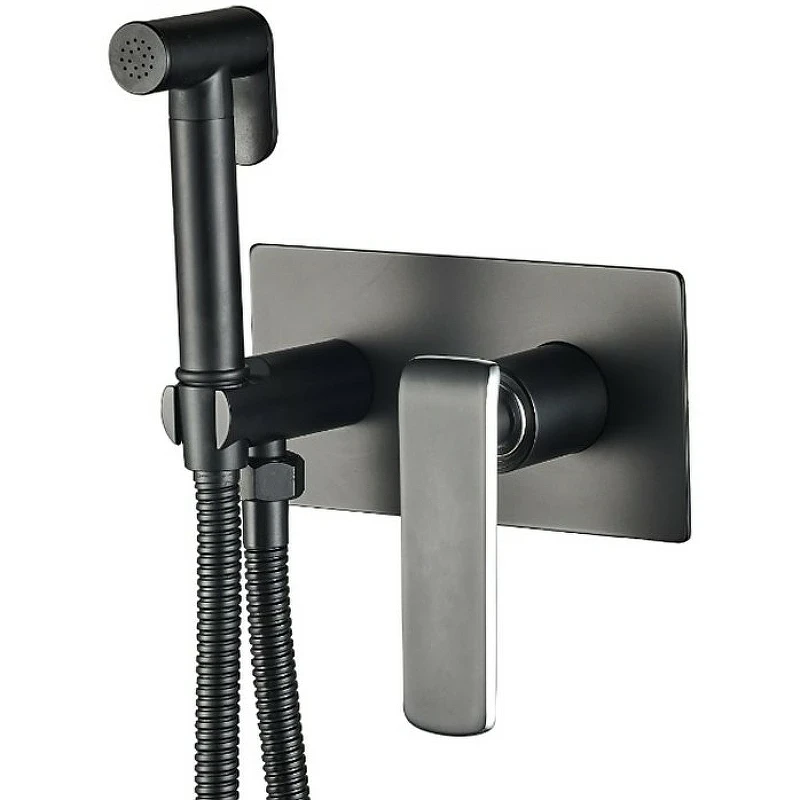 Гигиенический душ со смесителем Haiba HB55548-7 Черный матовый латунь встраиваемый