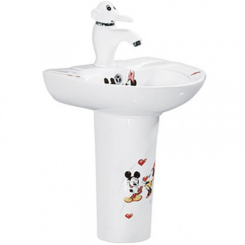 Раковина SantiLine 36 SL-2115 детская Белая с рисунком Микки Маус фаянс подвесная