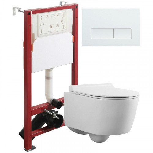 Комплект унитаза с инсталляцией Agger ATI05100+APB288 с сиденьем Микролифт и Белой глянцевой клавишей смыва