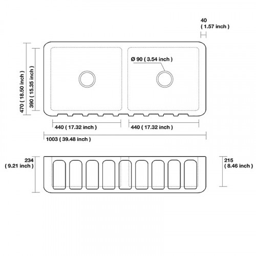 Кухонная мойка Kerasan Hannah Surrey 100 545101 Белая керамика встраиваемый