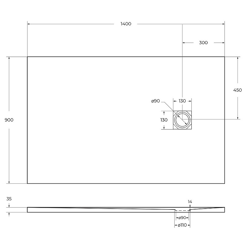 Душевой поддон из искусственного камня BelBagno Uno 140x90 TRAY-MR-UNO-AH-140/90-35-W Белый
