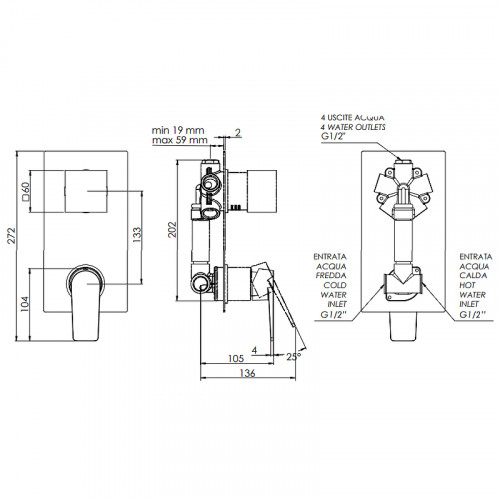 Смеситель для душа Remer Dream D94 Хром латунь встраиваемый