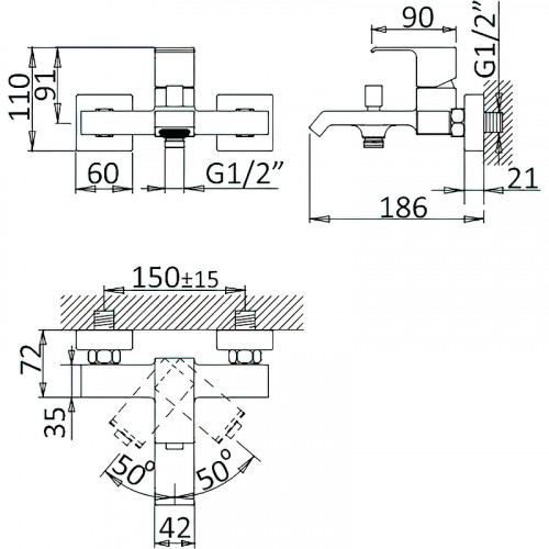 Смеситель для ванны Cezares Porta-VM-BIO Белый матовый латунь на стену