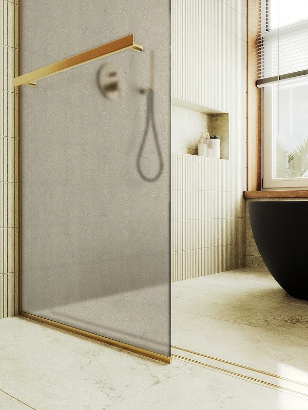 Душевая перегородка Maybah Glass MGD-710-3у 1090x1950 в узком профиле Золото стекло бронзовое матовое