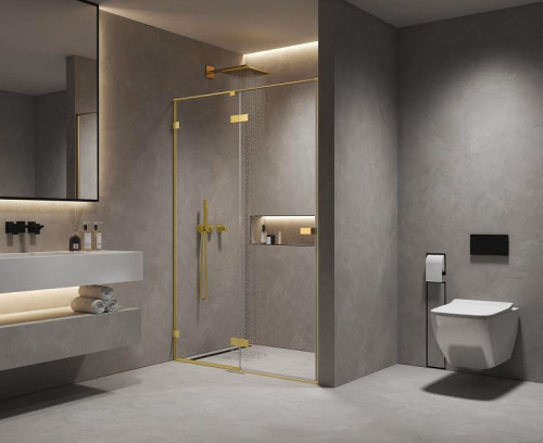 Душевая дверь AQUAme 120 AQM7408-3-12 профиль цвет Золото шлифованное стекло прозрачное