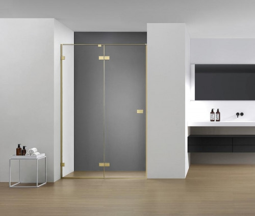 Душевая дверь AQUAme 120 AQM7408-3-12 профиль цвет Золото шлифованное стекло прозрачное