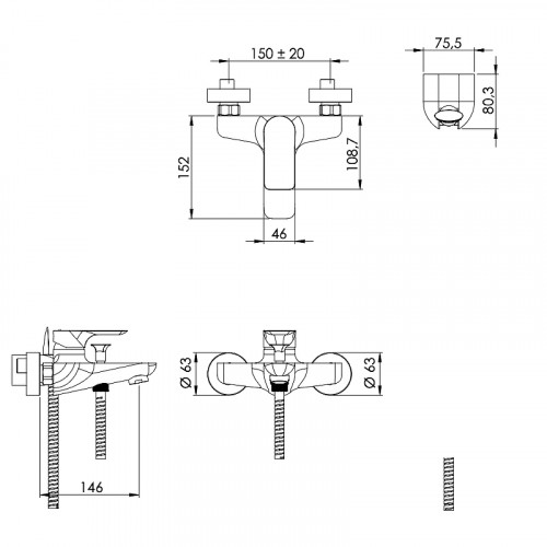 Смеситель для ванны Remer Infinity I02BO Белый матовый латунь на стену
