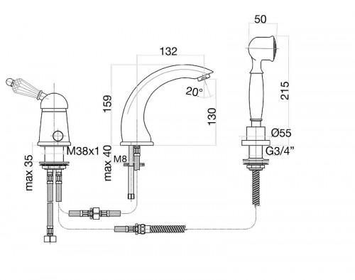 Смеситель на борт ванны Fiore Imperial Sky 82CR5105 цвет Хром