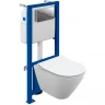 Комплект унитаза Cersanit City Smart CO DPL EO Slim с сиденьем Микролифт и инсталляцией Link Pro 68306 с клавишей смыва Хром глянцевый фарфор подвесной