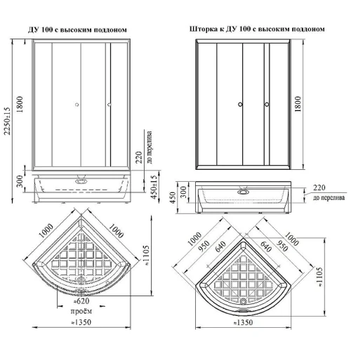 Душевой уголок Radomir Соул 1 100x100 1-03-6-0-0-0040 профиль Черный стекло прозрачное