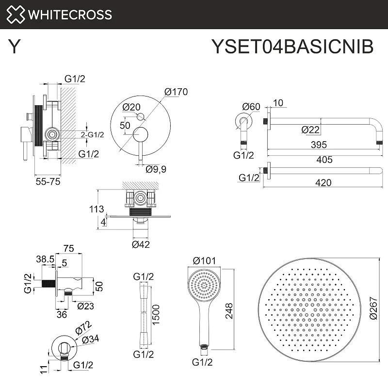 Душевая система Whitecross Y brushed nickel YSET04BASICNIB цвет Никель брашированный