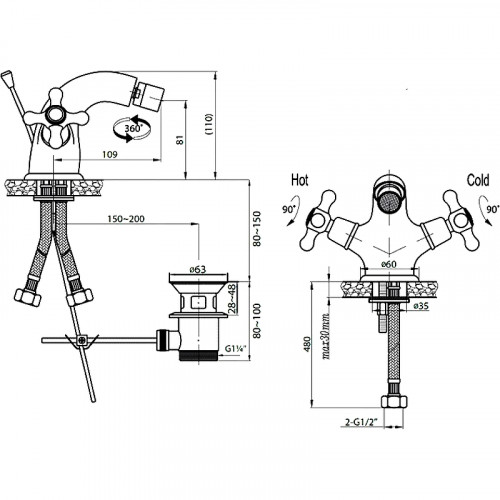 Смеситель для биде Cezares Golf-BS1-02 Бронза латунь