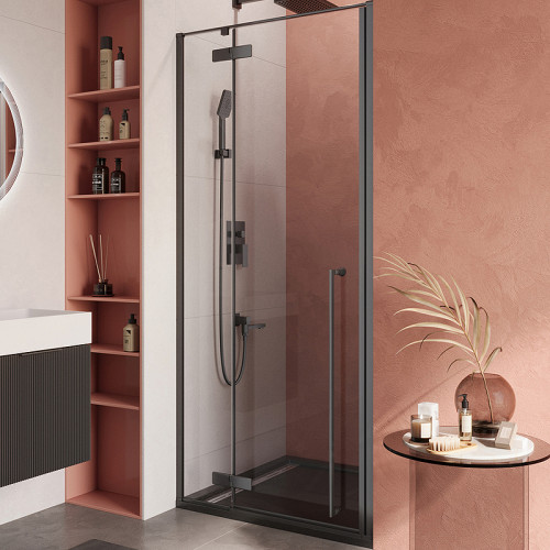 Душевая дверь Cezares Liner 90 L LINER-B-12-90-C-NERO-L профиль Черный матовый стекло прозрачное