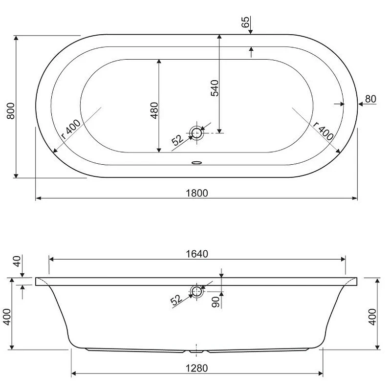 Акриловая ванна Cezares Metauro 180x80 METAURO-Central-180-80-40-W-MATT Белая матовая без гидромассажа