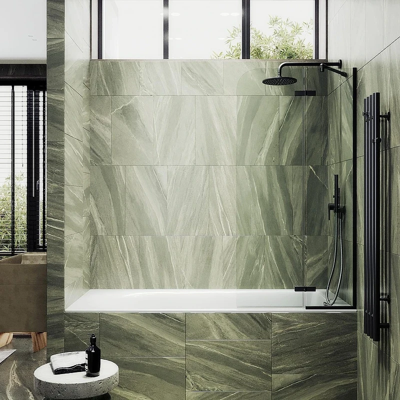Шторка для ванны Maybah Glass MGV-915-6 990х1400 поворотная с добором Черный стекло прозрачное