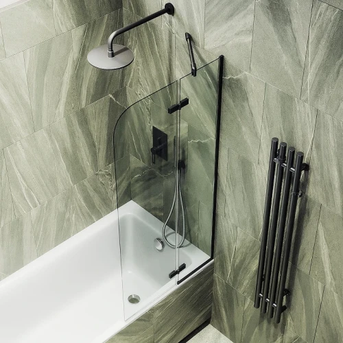 Шторка для ванны Maybah Glass MGV-915-6 990х1400 поворотная с добором Черный стекло прозрачное