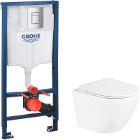 Комплект унитаза BelBagno Uno BB3105CHR/SC с инсталляцией Grohe Rapid SL 38772001 с сиденьем Микролифт и клавишей смыва Хром фаянс подвесной