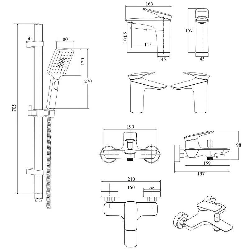Комплект смесителей Bond Cube B03-5388 Черный матовый латунь