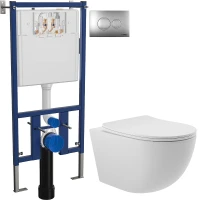 Комплект унитаза DIWO Aqueduto Ovo OVO0120 с сиденьем с инсталляцией DIWO 4501 с клавишей смыва цвет Матовый хром