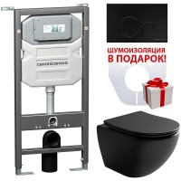 Комплект унитаза с инсталляцией Ceramicanova Metropol CN4002MB_1001B_1000 с сиденьем Микролифт и Черной матовой клавишей смыва фарфор подвесной